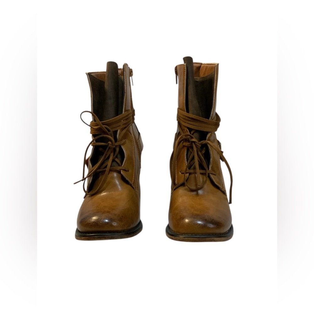 Pierre Dumas Caramel Brown Distressed Heeled Ankle Boots